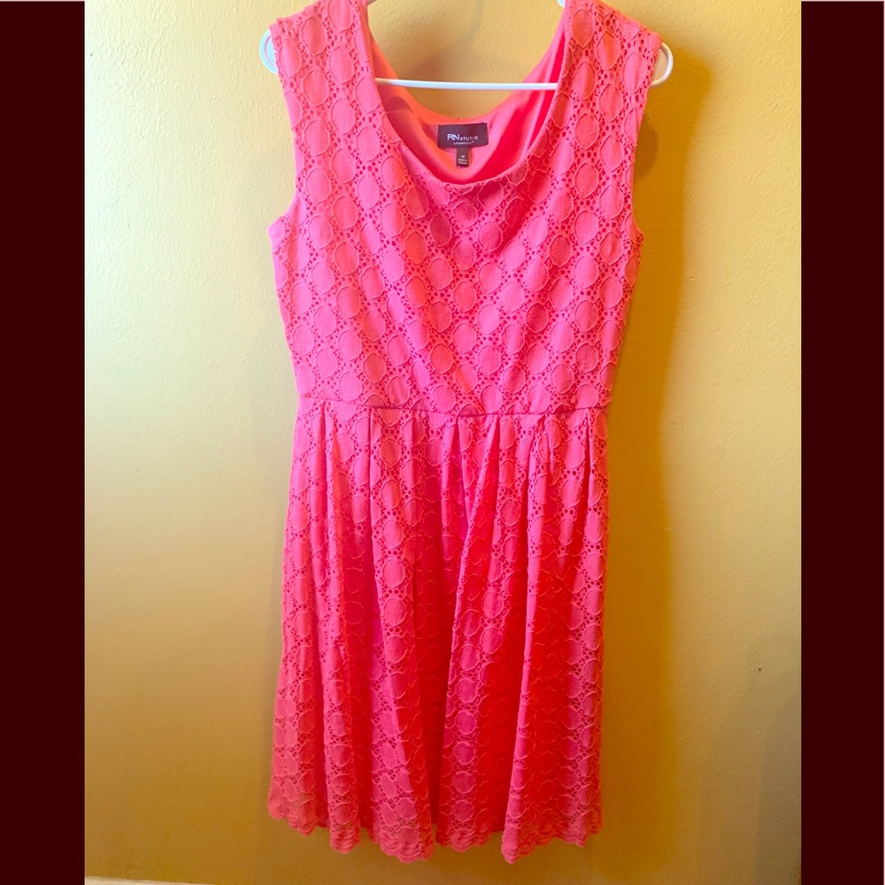 Coral Lace Detail Midi Dress